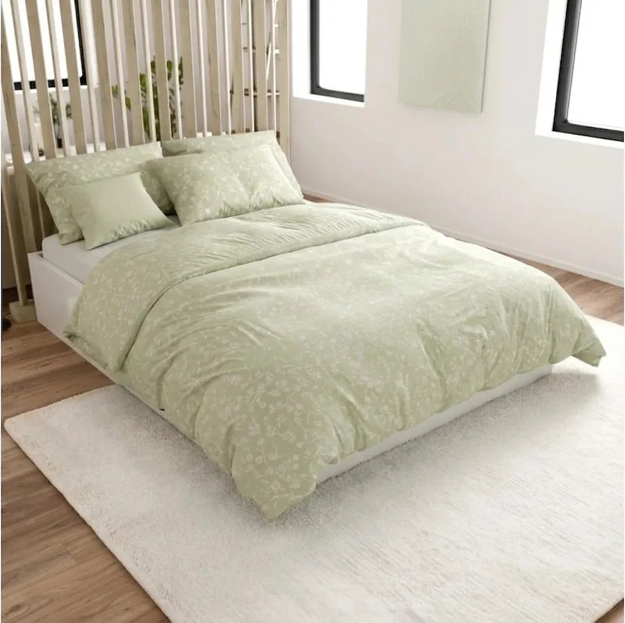 PrzytulneMieszkanie.pl PrzytulneMieszkanie.pl Pościel z kory z bawełny Renforcé GREEN FLOWERS zielona Rozmiar pościeli: 70 x 90 cm | 140 x 200 cm