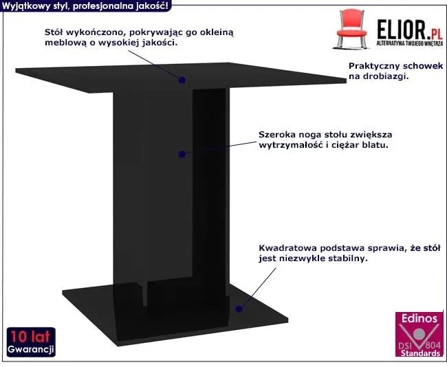 Stół z płyty meblowej Marvel – czarny z połyskiem