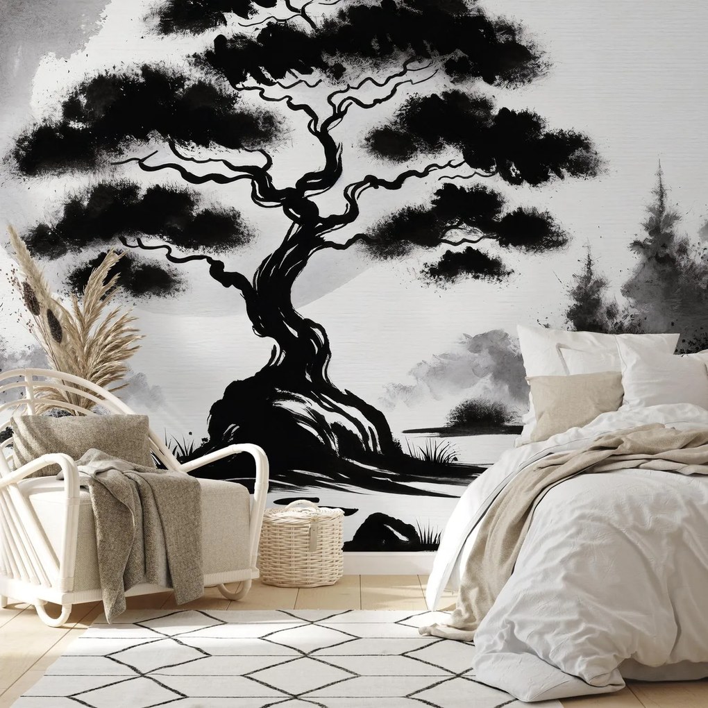 Fototapeta - Czarno-bonsai (196x136 cm)