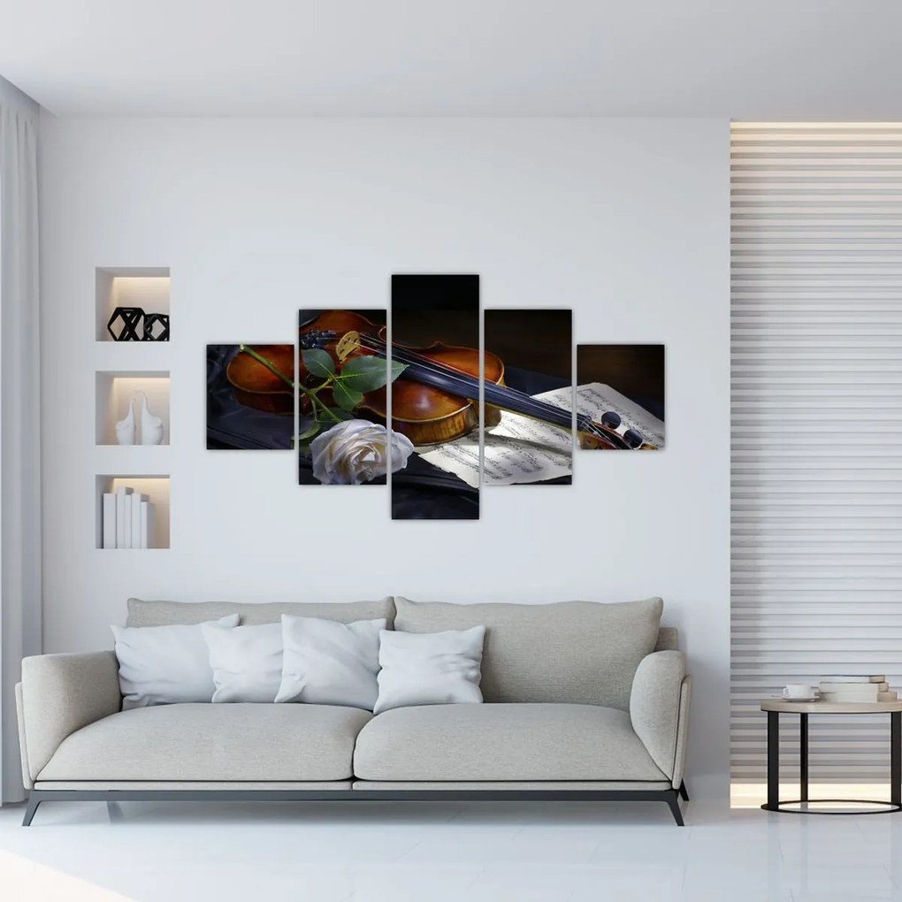 Obraz - Róże i skrzypce (125x70 cm)