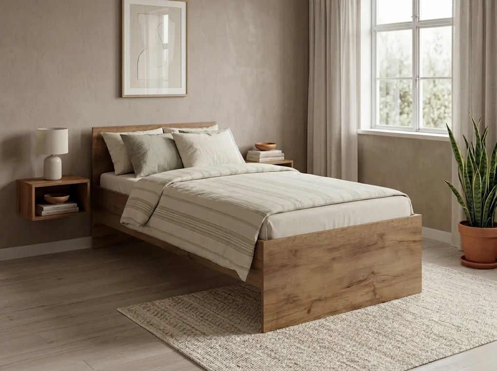 Łóżko ELISA 90 x 200 cm, dąb artisan Stelaż: Ze stelażem listwowym rolowanym, Materac: Materac Deluxe 10 cm