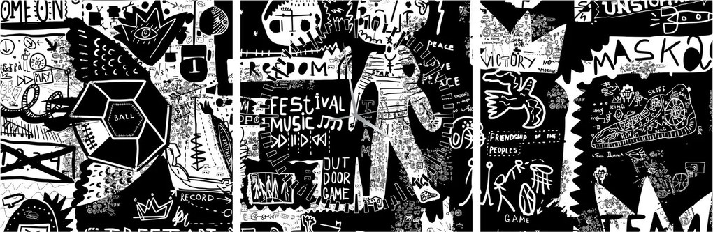 Obraz - Graffiti (z zegarem) (90x30 cm)