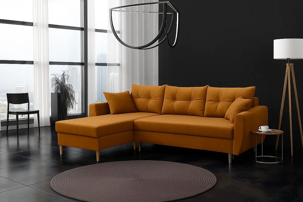 Narożnik z funkcją spania lewostronny  ROMEO L, tkanina Riviera 41 musztardowy, 234x156x74 cm