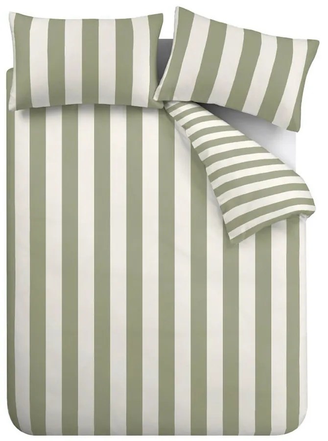Zielono-kremowa pościel dwuosobowa 230x220 cm Cove Stripe – Catherine Lansfield