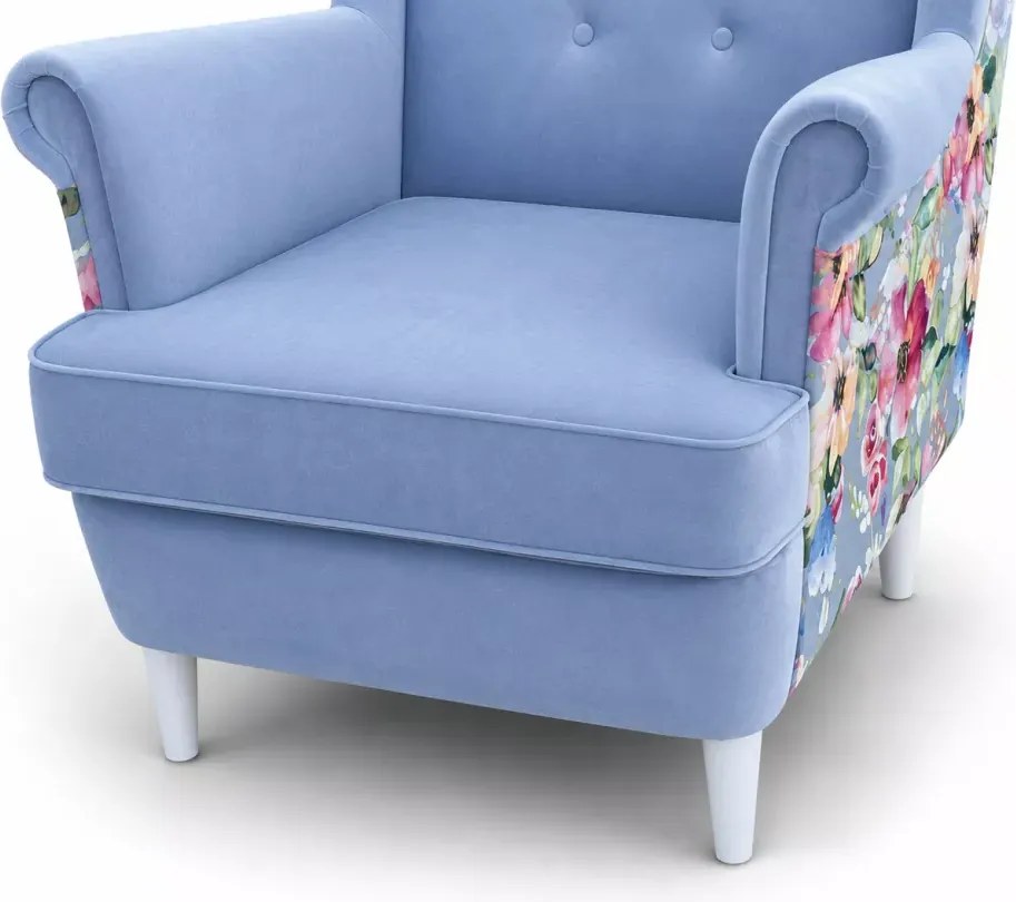 Skandynawski fotel uszak Flower w kwiaty