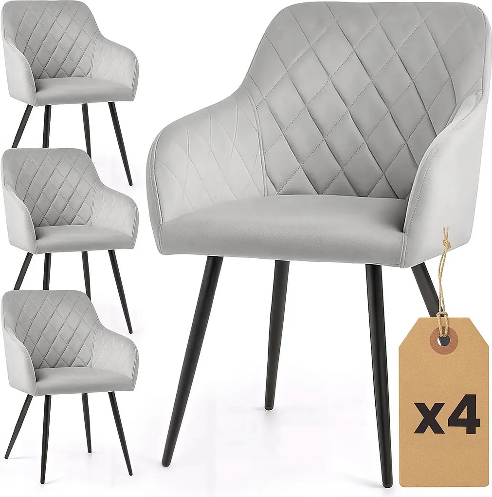 Zestaw 4 szarych krzeseł pikowanych - Caveroz
