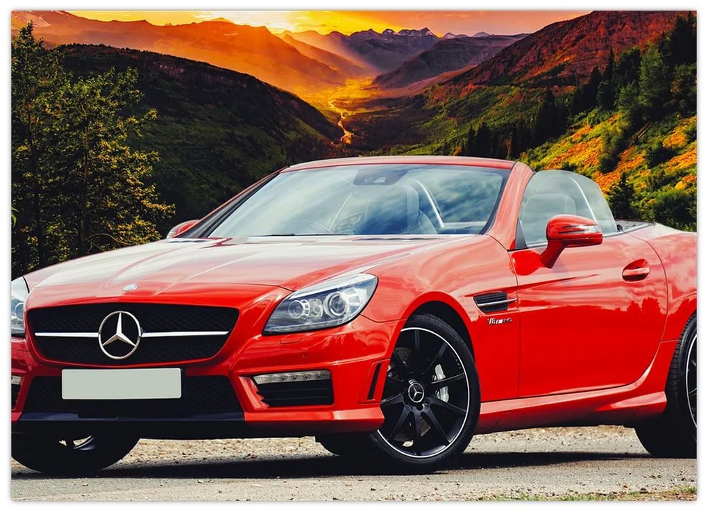 Obraz na szkle - czerwony Mercedes (70x50 cm)