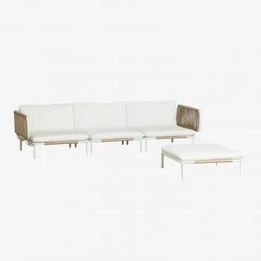 Zestaw Ogrodowy Z Modułową Sofą 3-częściową Z 2 Modułami Narożnymi I Pufą Ze Stali Roubly Beige Migdałowa - Sklum