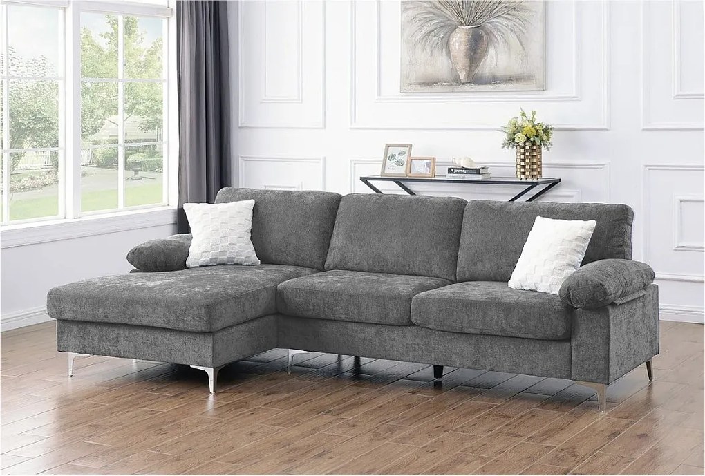 Lewy narożnik 3-osobowy "Jade" z jasnoszarej tkaniny chenille, nowoczesny design i optymalny komfort