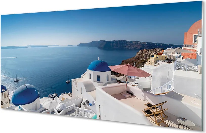Panel Szklany Greckie Budynki nad Zatoką