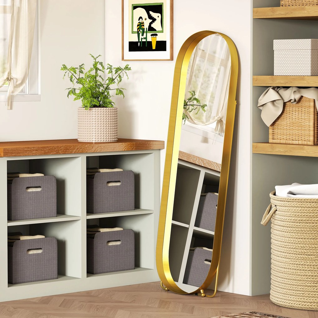 HOMCOM Lustro całego ciała z ramą metalową, 160 x 50 cm, złota rama, do salonu, sypialni