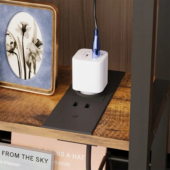 Regał do salonu półka z wejściem usb na książki brąz loft pojemna szafka