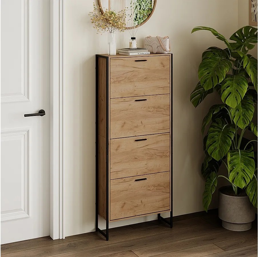 Wózek na buty goldkraft dąb/czarny 63x23.5x152.5 folda