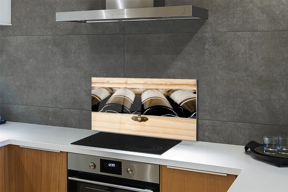 Panel szklany do Kuchni Butelki Wina w Skrzynce