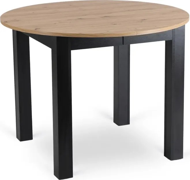 Zestaw Stół Okrągły Rozkładany HARRY 102-142 cm Dąb Artisan/Czarny i 4 Krzesła Tapicerowane BARI Czarne