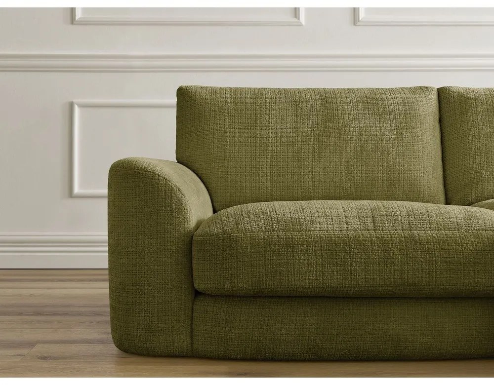 Narożnik z tkaniny szenilowej (prawostronny/z szezlongiem) w kolorze khaki Leonore – Bobochic Paris