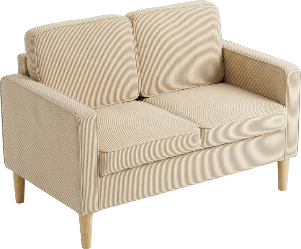 HOMCOM Sofa 2-osobowa z 2 poduszkami dekoracyjnymi, schowek nogi z litego drewna Mała nowoczesna dwuosobowa kanapa sztruks 117 x 63 x 79 cm Beżowy | Aosom PL