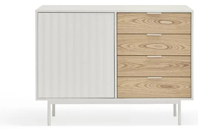 Biało-naturalna niska komoda w dekorze dębu 108x80 cm Sierra – Teulat
