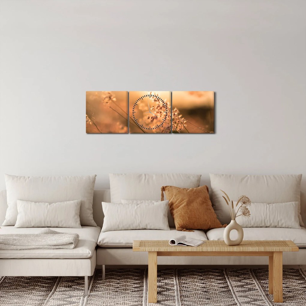 Obraz - Trawa  na słońcu (z zegarem) (90x30 cm)