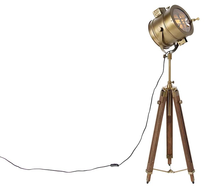 Inteligentna lampa podłogowa trójnóg brązowa z drewnianym reflektorem studyjnym, w tym WiFi A60 - RadientPrzemysłowy Oswietlenie wewnetrzne