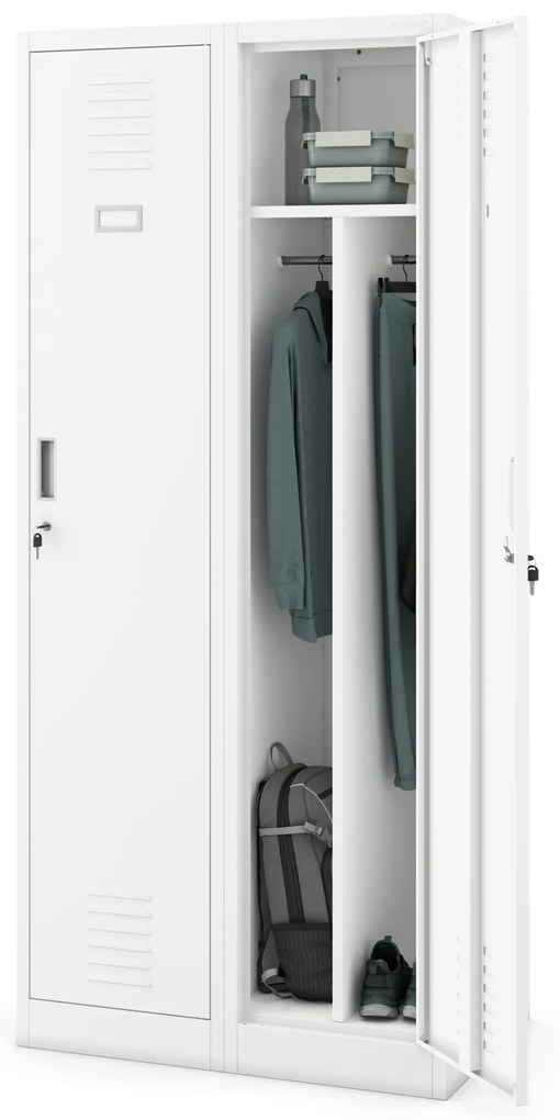 Szafka ubraniowa BHP biała: czterokomorowa KACPER, 800 x 1800 x 500 mm