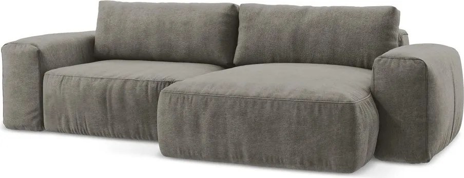 Szary rozkładany narożnik z tkaniny szenilowej (prawostronny/z szezlongiem) Kuki – Makamii