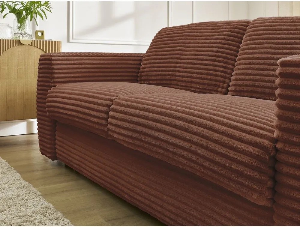 Pomarańczowa sztruksowa rozkładana sofa do spania 220 cm Hugo – Bobochic Paris