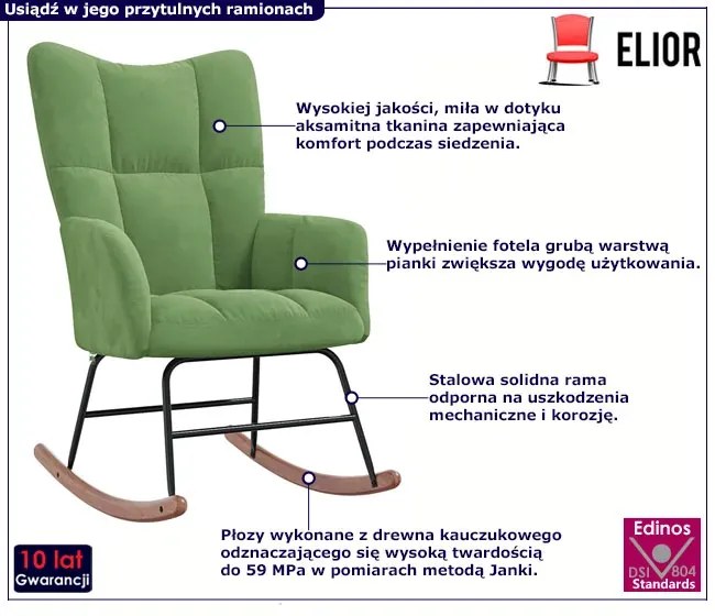 Jasnozielony fotel bujany z podłokietnikami - Enila