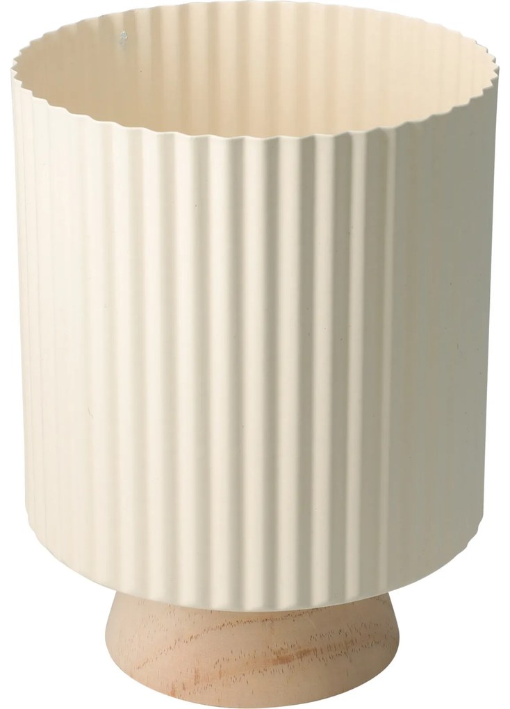 Metalowa osłonka na doniczkę z falowanym rantem na drewnianej podstawie NORD, Ø 18 x 23 cm