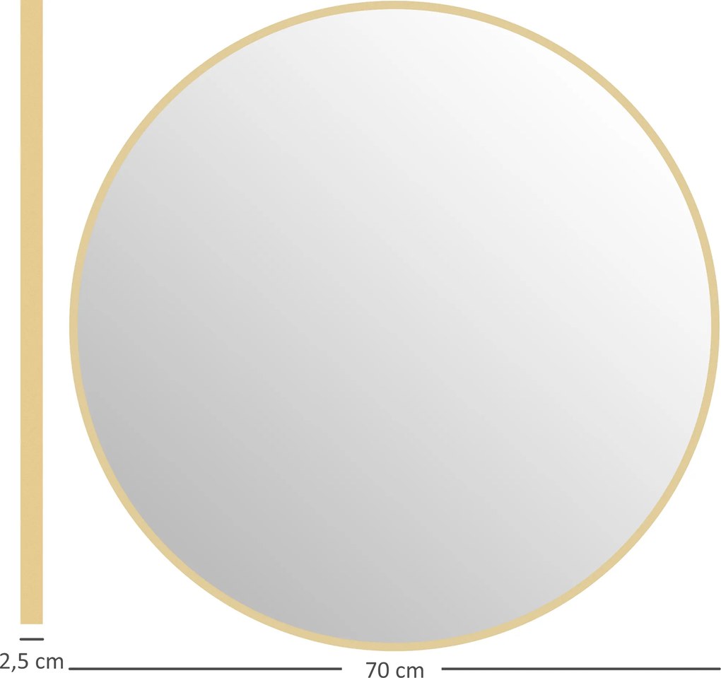 HOMCOM 70 x 70 cm okrągłe lustro łazienkowe, montaż na ścianie, złoty rama