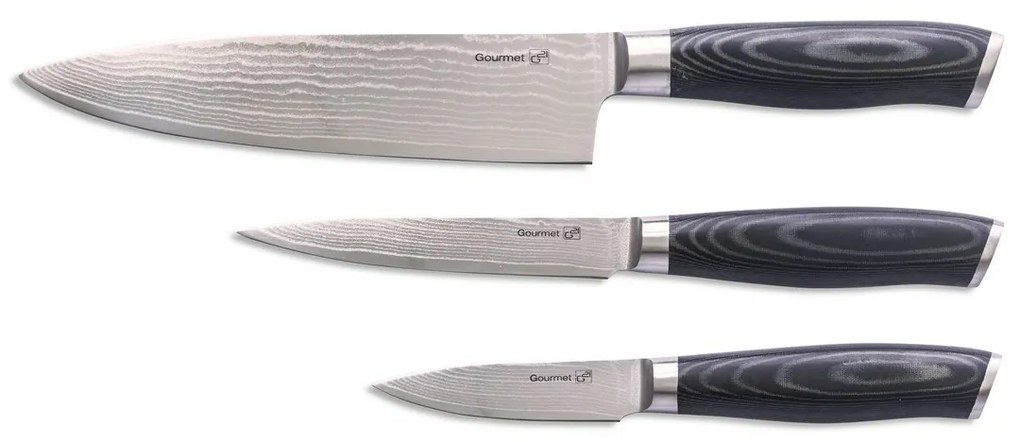 Zestaw noży G21 Gourmet Damascus w bambusowym bloku 3 szt. + kamień do ostrzenia