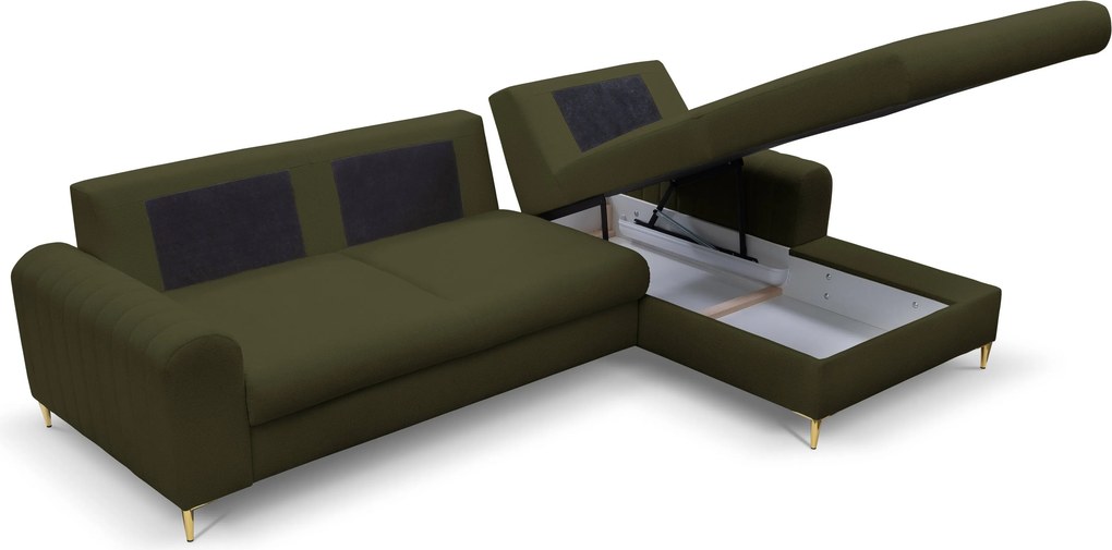 Masseno Narożnik VERONA z funkcją spania i pojemnikiem na pościel Narozniki L, Rozkładana sofa - Zielony, LOFT 10