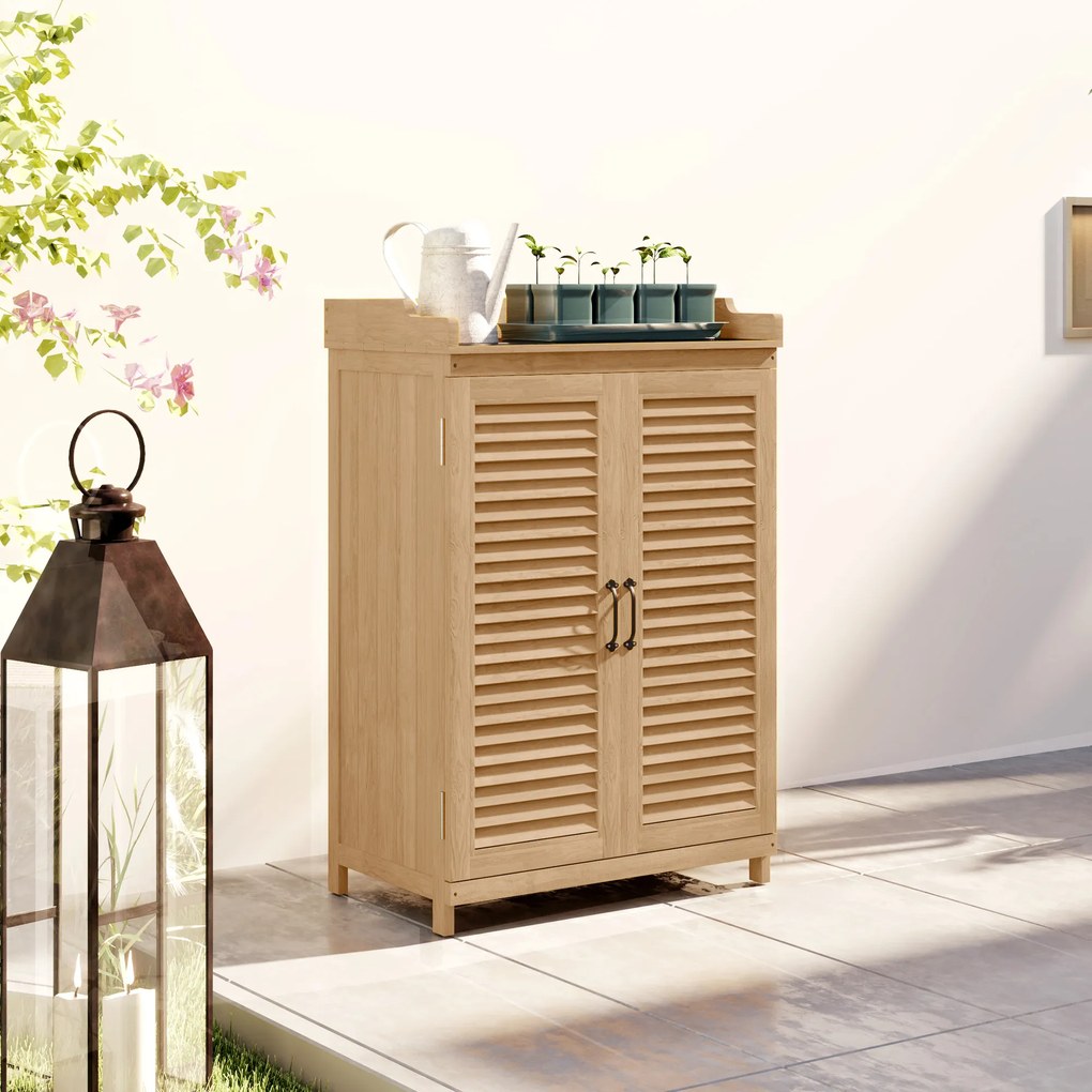 Drewniana Szafka Ogrodowa Outsunny z Powierzchnią Roboczą, Odporna na Warunki Atmosferyczne, 65,5x40x98,5cm Żółta