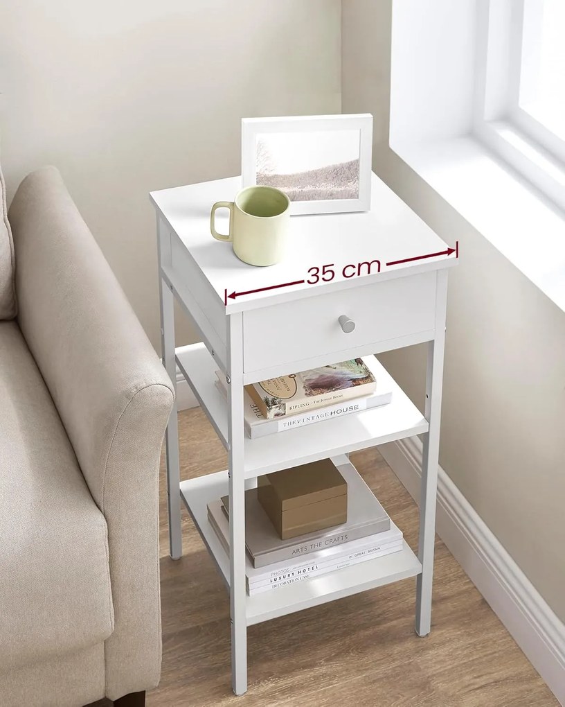 Stolik Boczny Szafka Nocna z Szufladą Biała - LET502B14