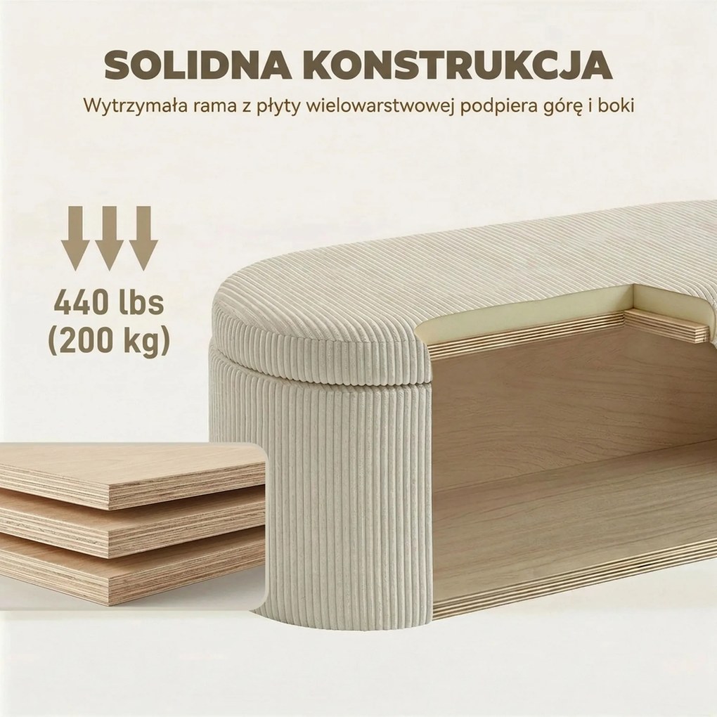 HOMCOM Tapicerowana skrzynia do przechowywania, wyściełane siedzisko, ławka na końcu łóżka, 105 x 51 x 49 cm, Beżowa | Aosom PL