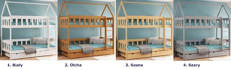 Szare łóżko piętrowe domek dla dzieci w stylu skandynawskim - Varcon 4X 190x90 cm