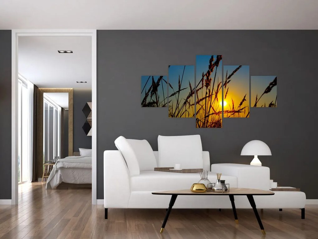 Obraz - Zachód słońca na łące (125x70 cm)
