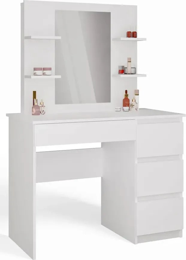 Biała prawostronna toaletka z lustrem i regałem  W4-Z10