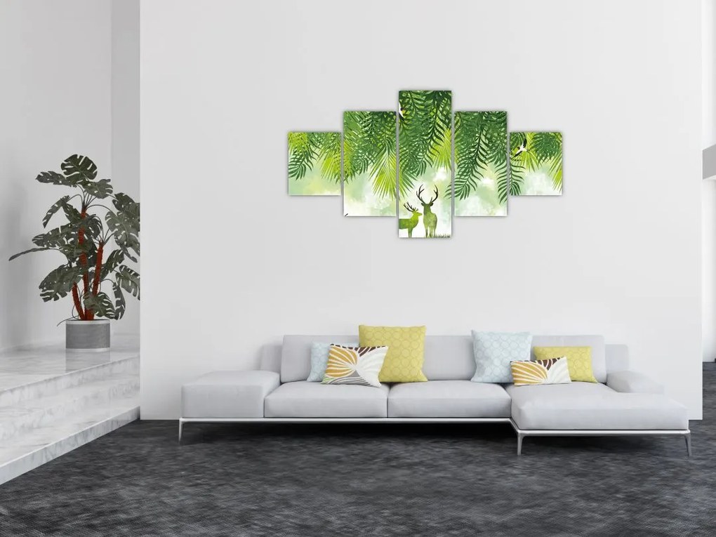 Obraz - Jeleń w lesie (125x70 cm)