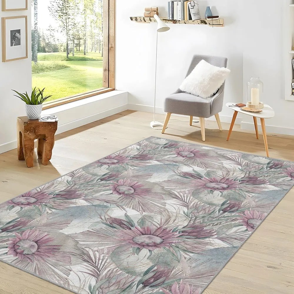 Fioletowo-szary dywan odpowiedni do prania 80x150 cm Dusty Flowers – Mila Home