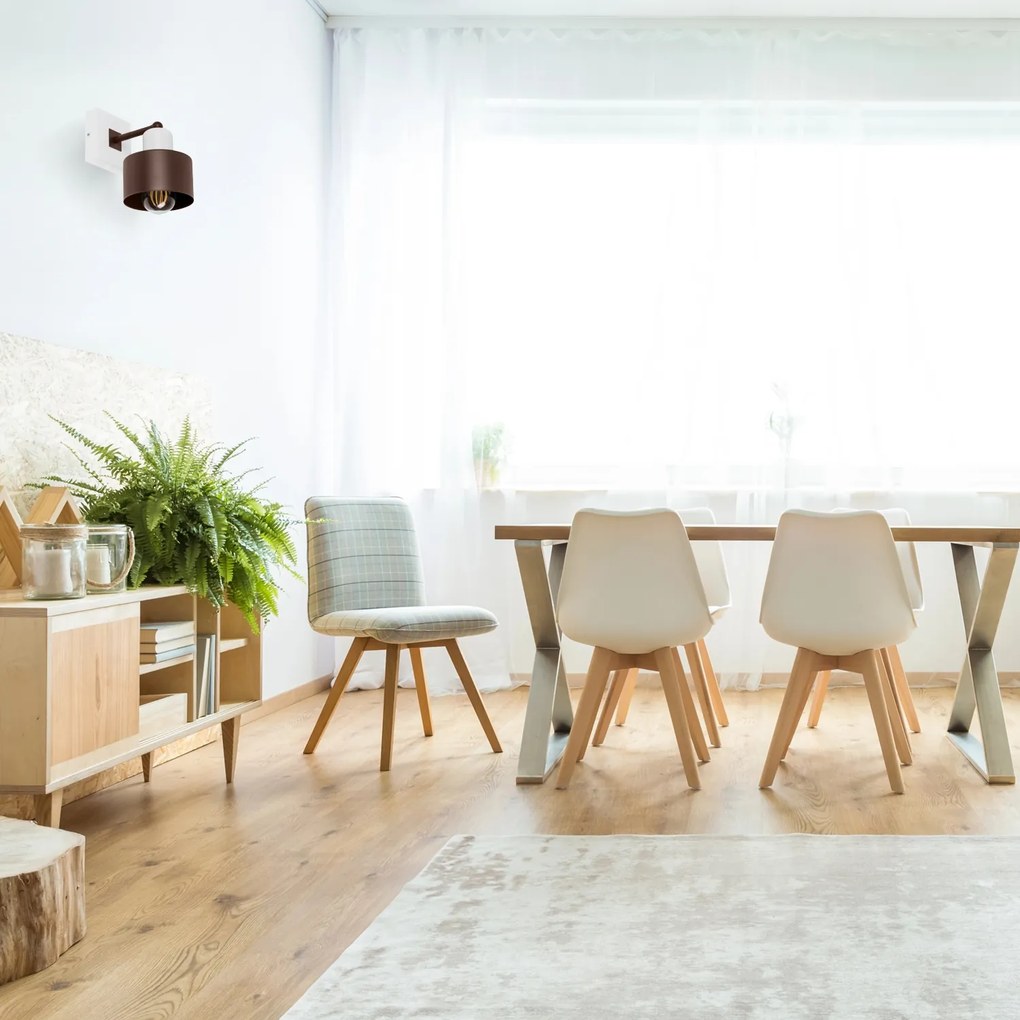 Brązowo-biały kinkiet LED WD-BR10x10WE jednopunktowy z litego drewna