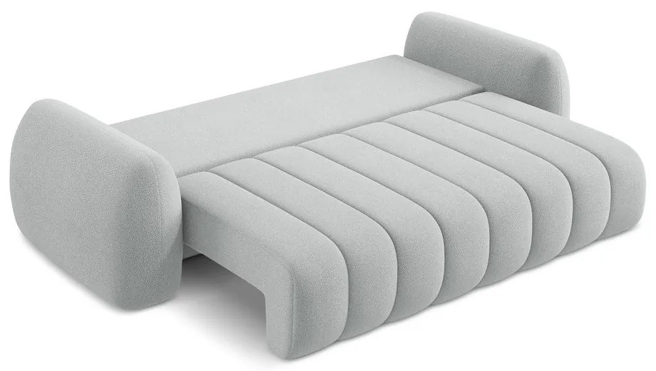 Jasnoszara sofa rozkładana z materiału bouclé ze schowkiem 266 cm Pele – Makamii