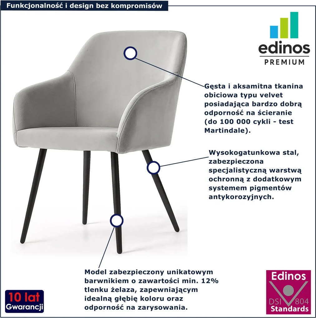 Zestaw 6 szarych krzeseł tapicerowanych welurem L7-D60