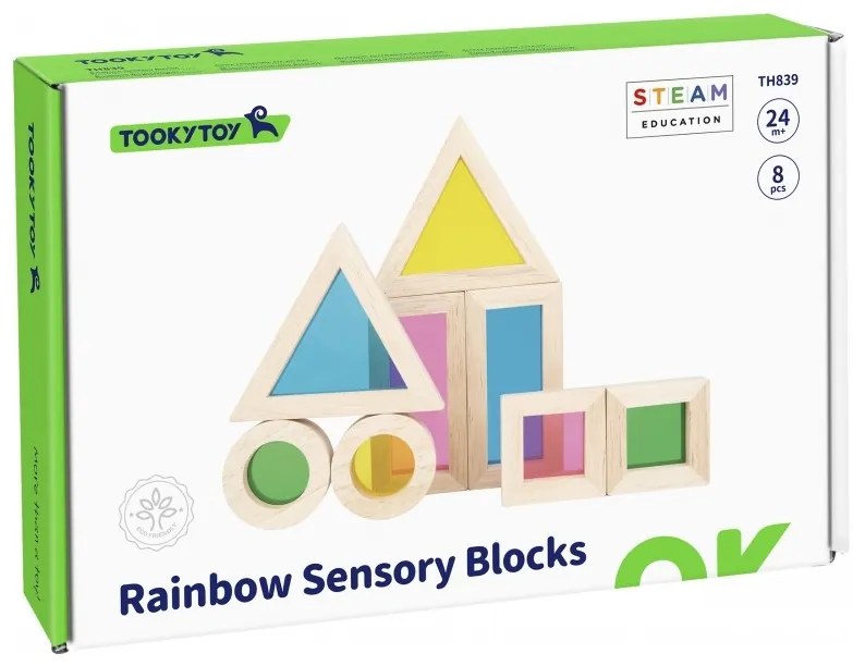 Tooky toy drewniane kolorowe klocki lustra zestaw 8 el. fsc