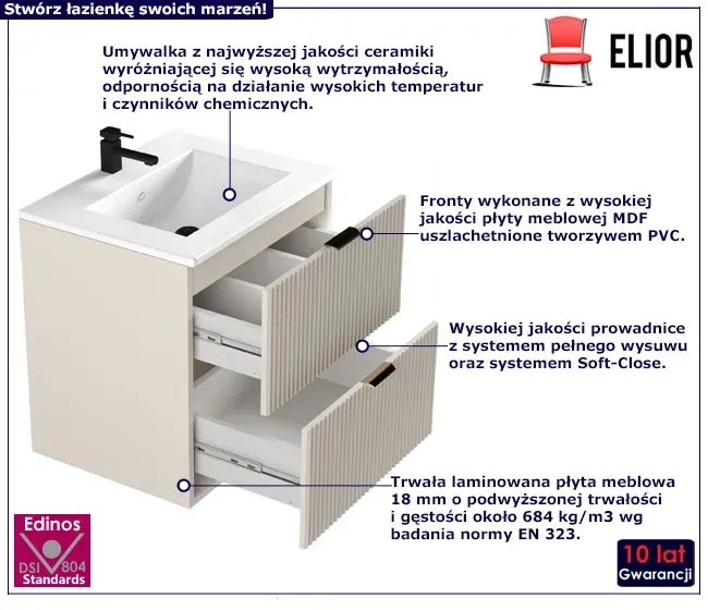 Kaszmirowa szafka ścienna z umywalką i szufladami F6-M00