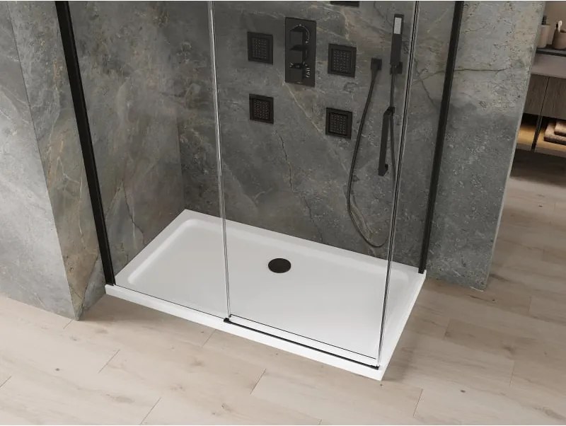 Mexen Omega kabina prysznicowa rozsuwana 130 x 70 cm, transparent, czarna + brodzik Flat, biały - 825-130-070-70-00-4010B
