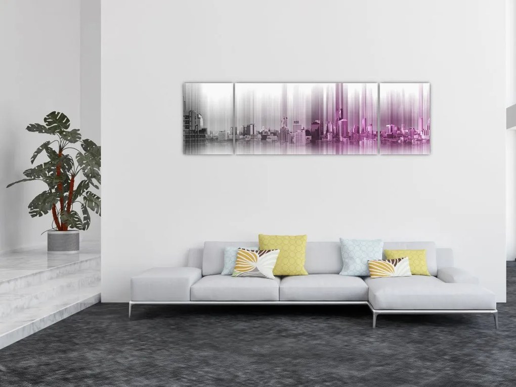 Obraz - Panorama miasta, różowo-  szara (170x50 cm)