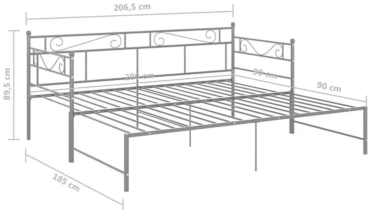 Szare metalowe łóżko rozkładane 90x200 cm M8-T14