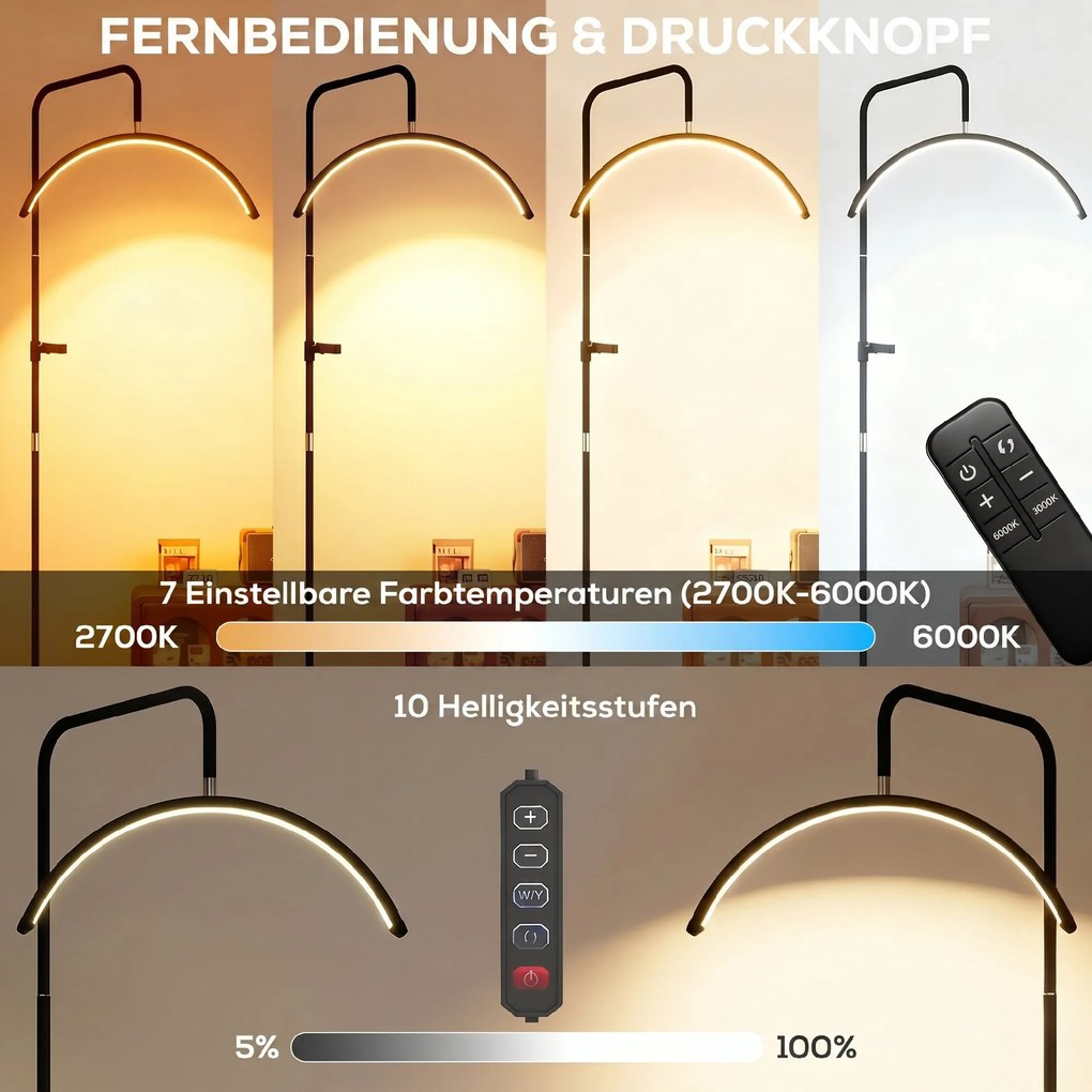 HOMCOM Lampa stojąca z obracaną głowicą 350° 7 temperatur barwowych i uchwytem na telefon | Aosom PL