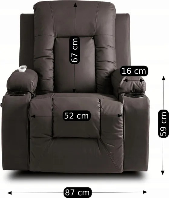 Fotel Masujący BOX Rozkładany Wypoczynkowy z Podnóżkiem Ciemnobrązowy Ekoskóra Nowoczesny